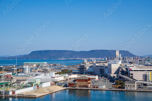 Cityscape of Takamatsu city in the Seto Inland Sea ,Kagawa, Shikoku, Japan