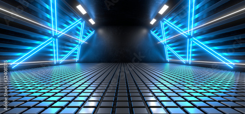 Fototapeta Naklejka Na Ścianę i Meble -  Beautiful composition of colored neon lights on a black background. 3d rendering image.