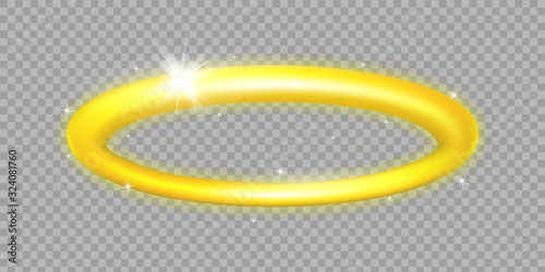 Golden Halo. Angel Ring. Angelic nimbus illustration. Holy golden circle. Saint aureole symbol. Isolated on transparent background. photo