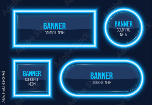 Creative vector illustration of neon glass banner isolated on background. Art design geometric glowing shapes template. Abstract concept graphic trendy transparent billboard with lights element