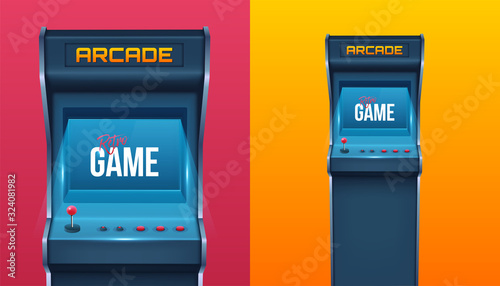 Creative vector illustration of arcade game machine isolated on background. Art design retro video gaming of 80s-90s template. Abstract concept graphic computer, console screen, controllers element