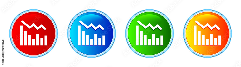 Statistics down icon glassy round button set illustration Statistics down icon glassy round button set illustration