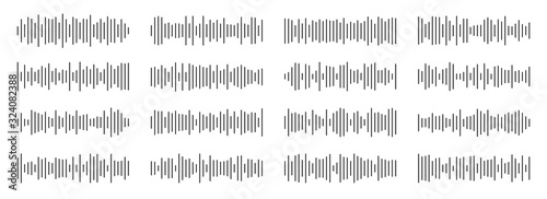 Creative vector illustration of audio, sound wave, soundwave line, waveform isolated on background. Art design sound spectrum, equalizer template. Abstract concept voice, music vibration element photo