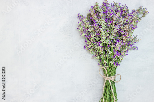 Lavender flower bouquet on wood table