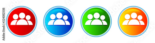 Group icon glassy round button set illustration