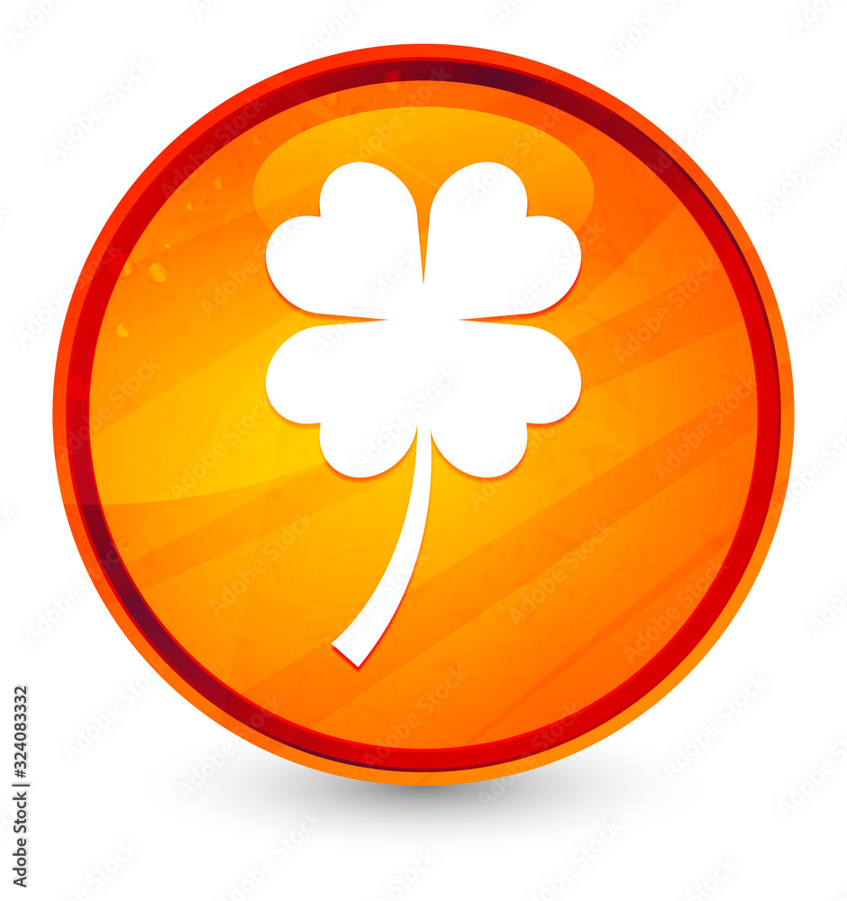 Lucky four leaf clover icon glassy orange round button illustration Lucky four leaf clover icon glassy orange round button illustration