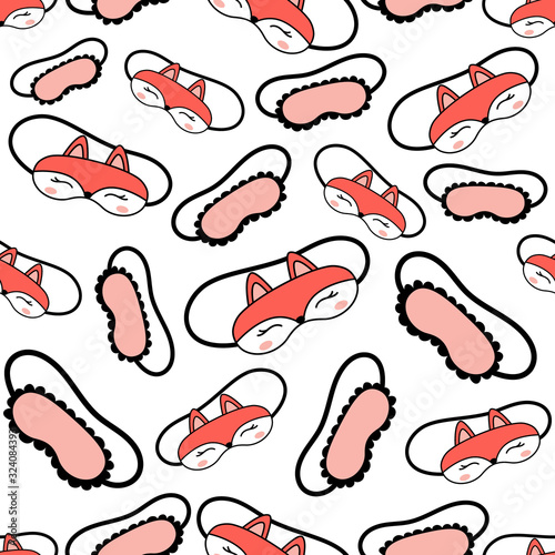 Cute sleeping masks seamless pattern. Bundle of stylish fox sleeping masks in Scandinavian style. Vector illustration.