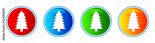 Evergreen conifer pine tree icon glassy round button set illustration
