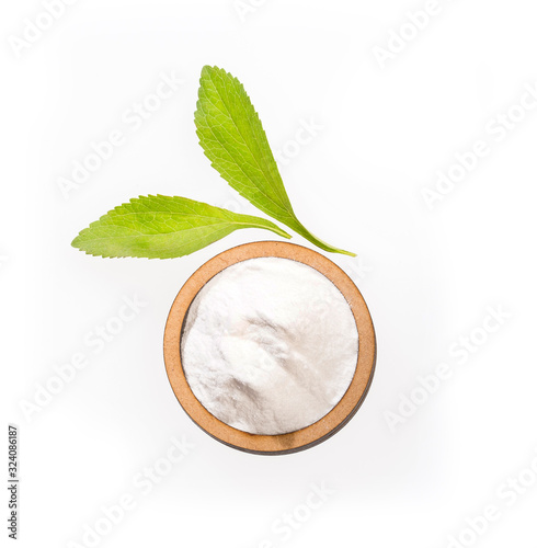 Natural powdered sweetener from the stevia plant - Stevia rebaudiana photo