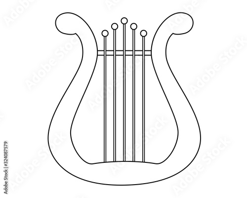 Lyra - musical instrument - vector linear picture for coloring. Outline. Lyra or harp is a symbol of poetic inspiration and creativity - an icon or logo on the theme of music.