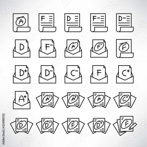 grade result or exam result icons line vector set