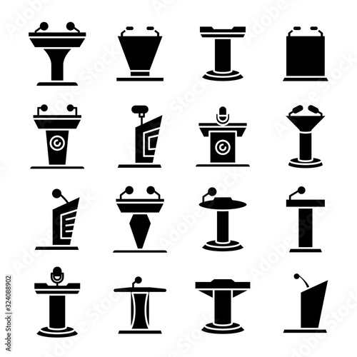 debate podium or stage stand icons set