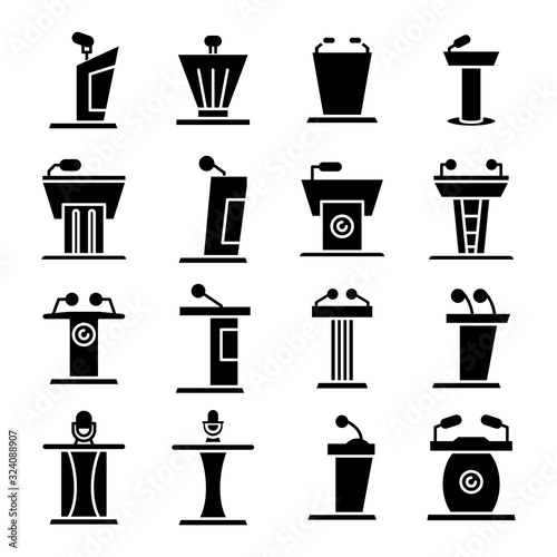 debate podium or stage stand icons set