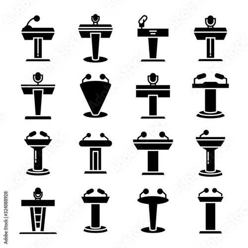debate podium or stage stand icons set