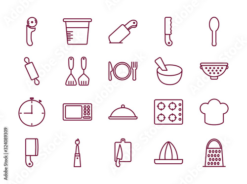 Isolated cook and kitchen line style icon set vector design