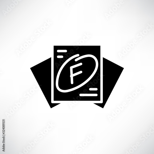 fail grade result, exam or academic result icon vector