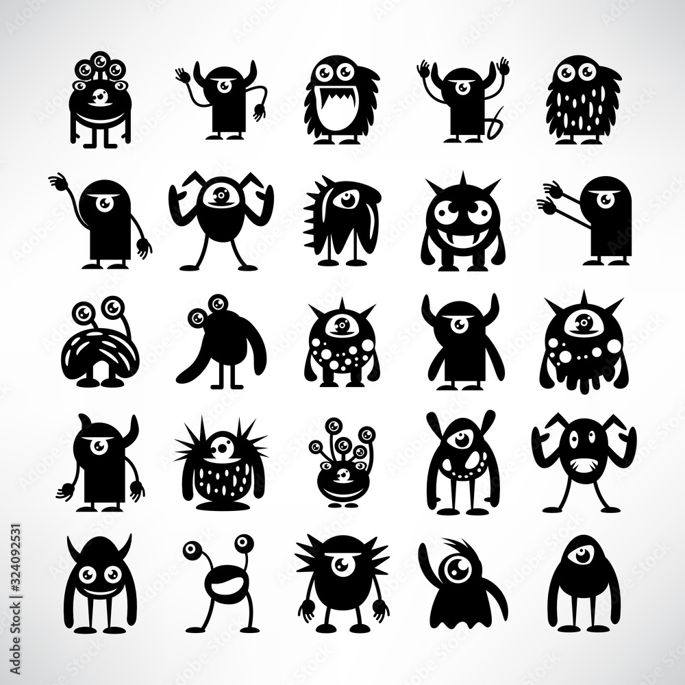 Obraz premium funny monster icons character vector set
