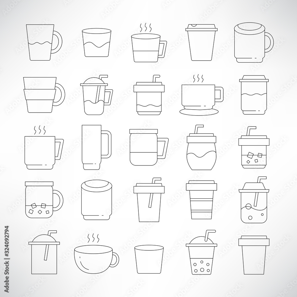 coffee cup, tea cup icons line set coffee cup, tea cup icons line set