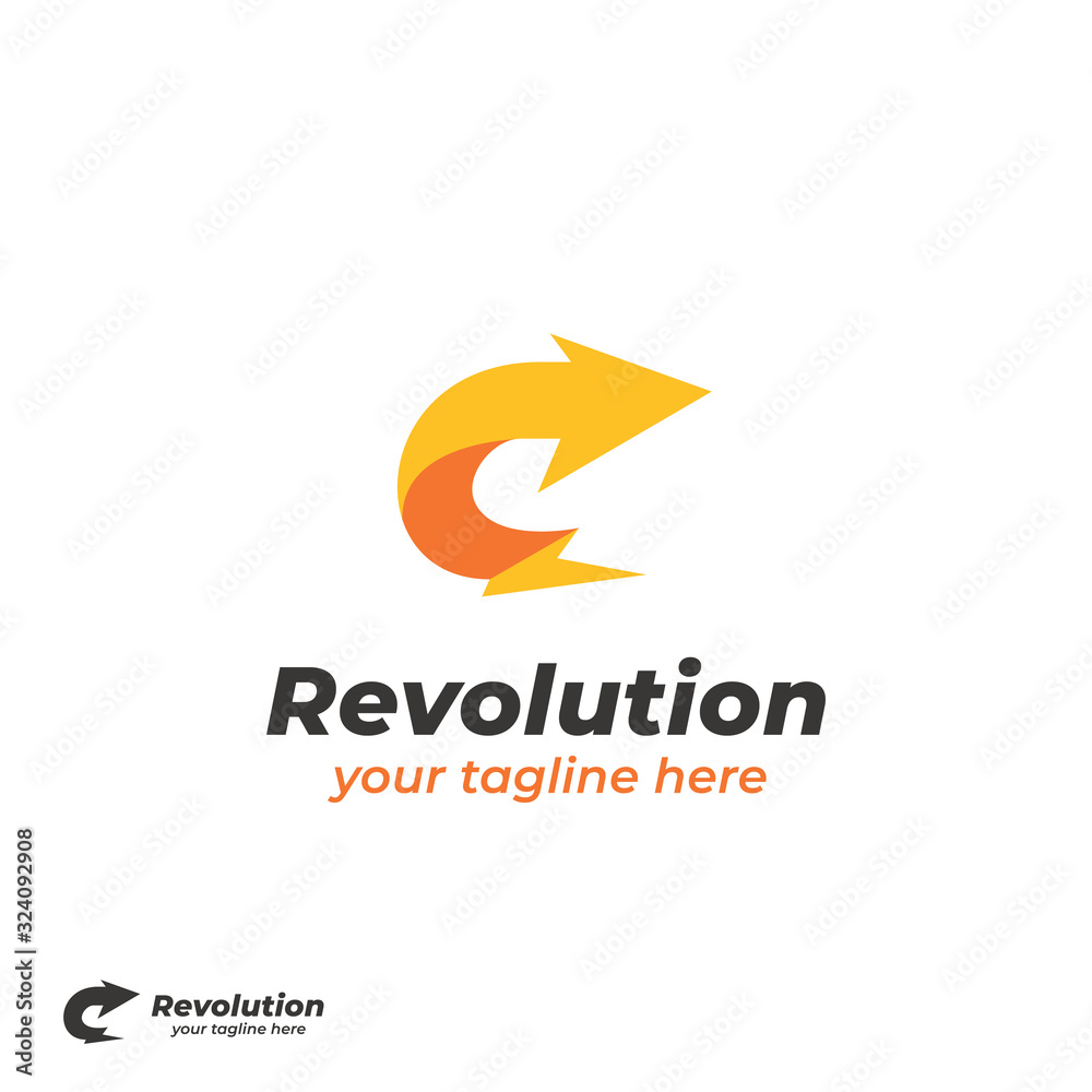 Revolution yellow lightning bolt with curved right arrow logo icon simple symbol Revolution yellow lightning bolt with curved right arrow logo icon simple symbol