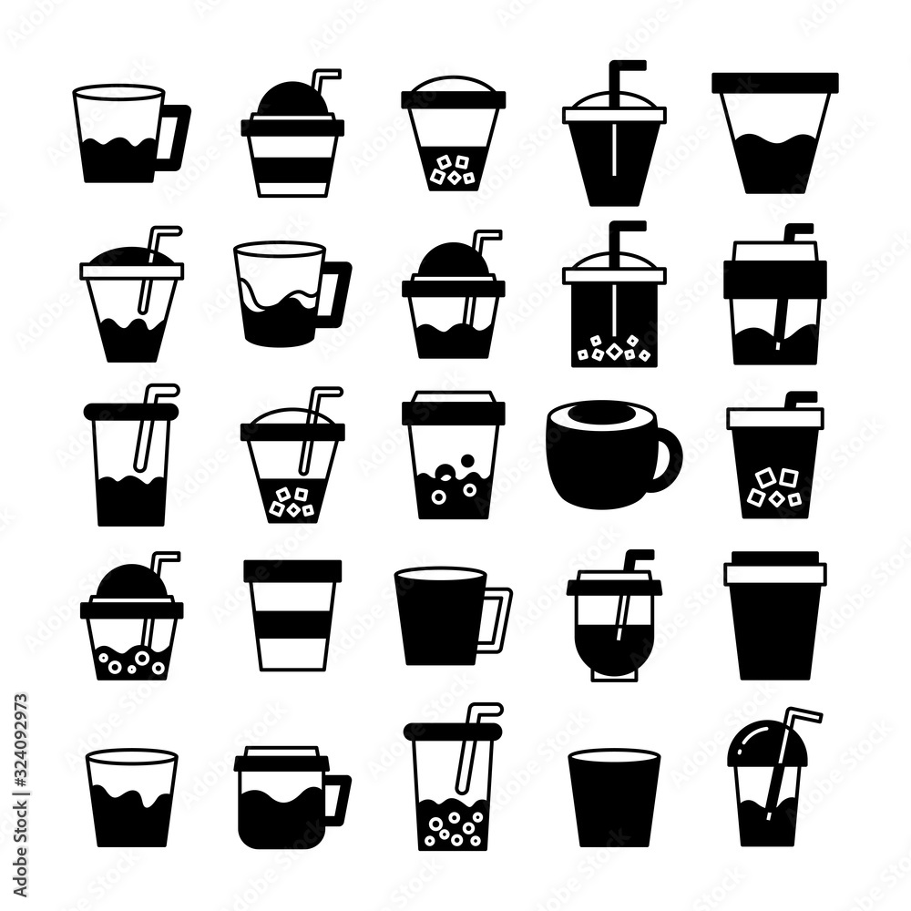 coffee cup, tea, bubble tea icons set coffee cup, tea, bubble tea icons set