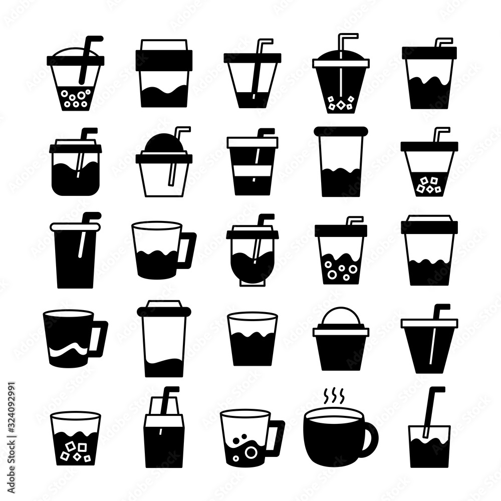beverage cup, tea and coffee icons set