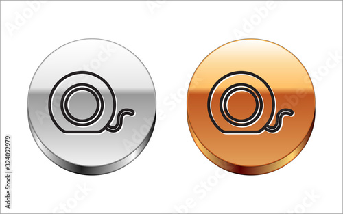 Black line Dental floss icon isolated on white background. Silver-gold circle button. Vector Illustration