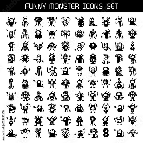 big set of cute monsters cartoons and aliens