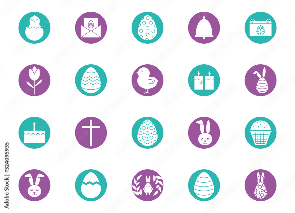 Happy easter block style icon set vector design Happy easter block style icon set vector design