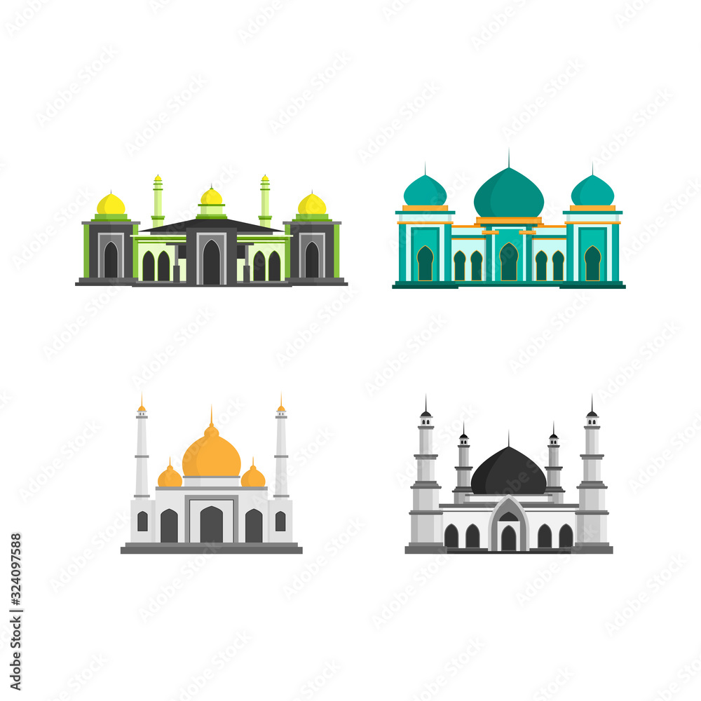 Illustration design collection of various types of mosques