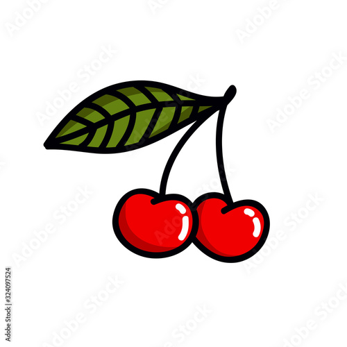 cherry doodle icon, vector illustration