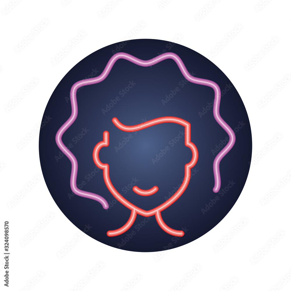 avatar woman with curly hair, neon style icon avatar woman with curly hair, neon style icon