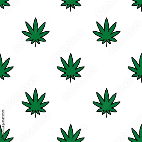 marijuana leaf seamless doodle pattern, vector illustration