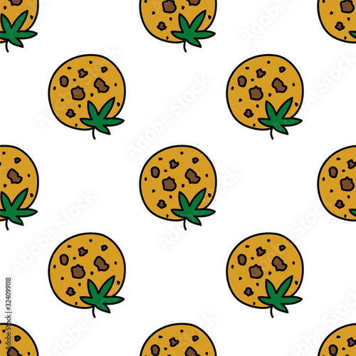 marijuana cookie seamless doodle pattern, vector illustration