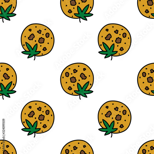 marijuana cookie seamless doodle pattern, vector illustration
