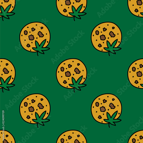 marijuana cookie seamless doodle pattern, vector illustration