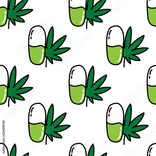 medicine with marijuana seamless doodle pattern, vector illustration