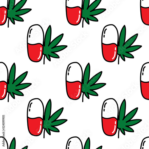 medicine with marijuana seamless doodle pattern, vector illustration