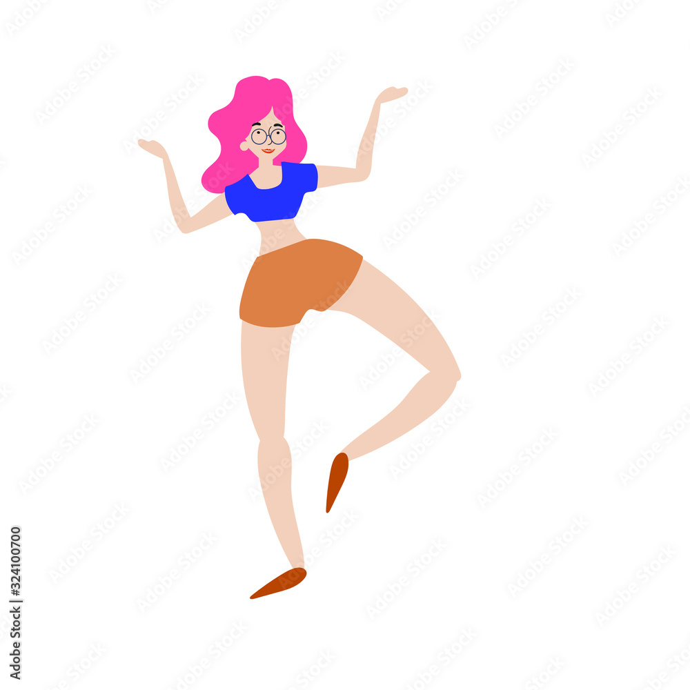 Cheerful dancing women. vector. flat illustration of young girl dance with smile face Cheerful dancing women. vector. flat illustration of young girl dance with smile face