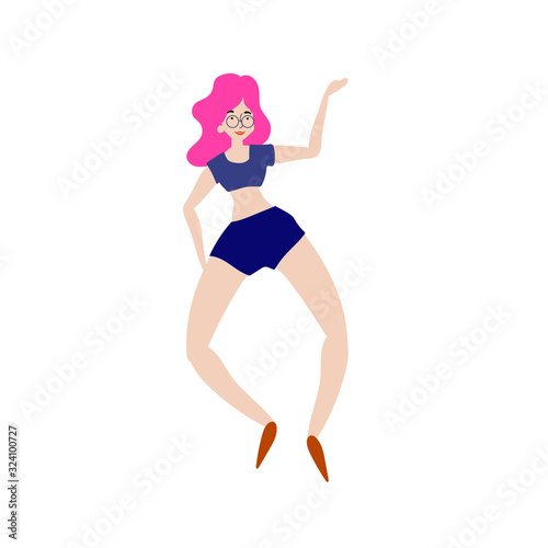 Cheerful dancing women. vector. flat illustration of young girl dance with smile face
