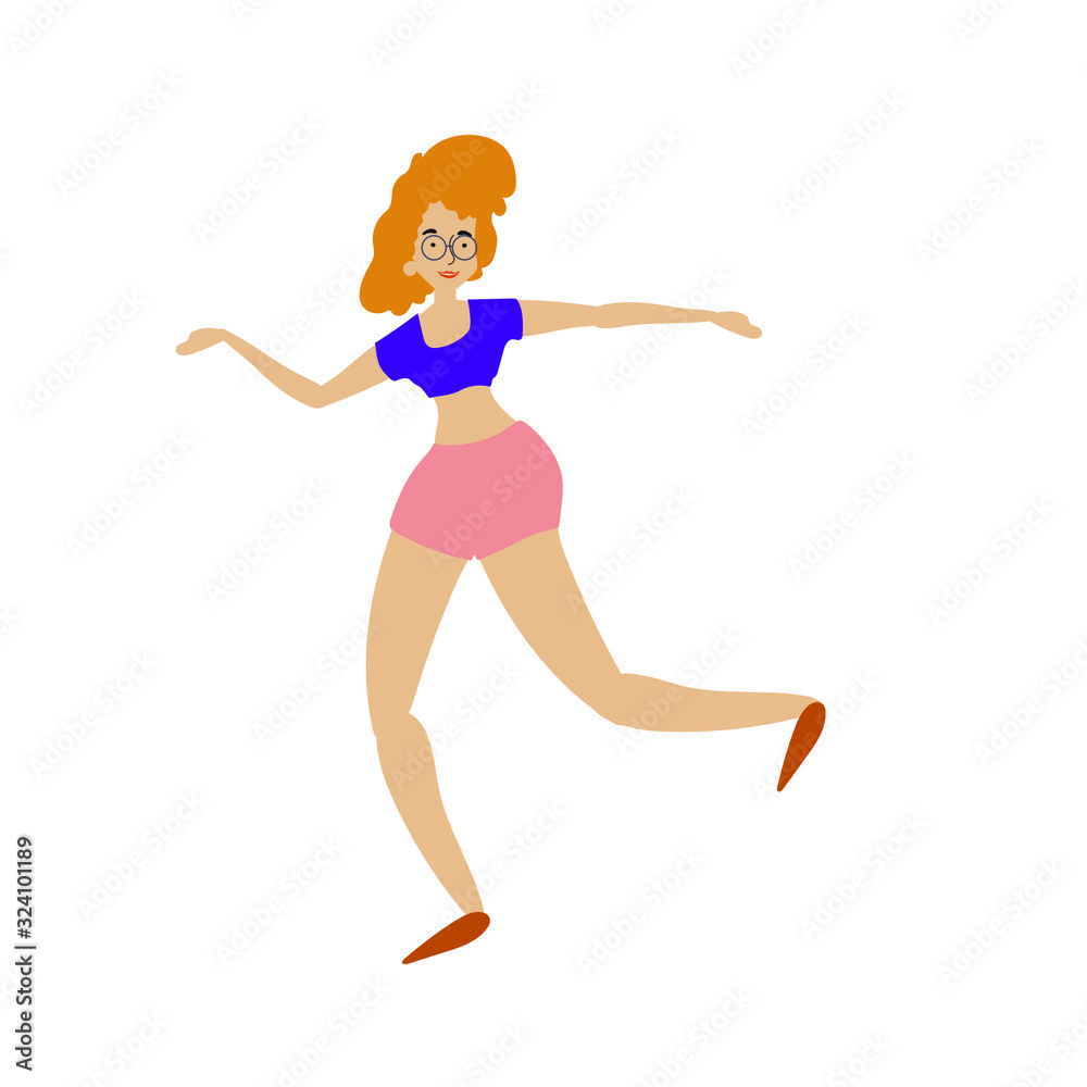 Cheerful dancing women. vector. flat illustration of young girl dance with smile face Cheerful dancing women. vector. flat illustration of young girl dance with smile face