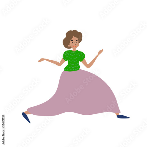 Cheerful dancing women. vector. flat illustration of young girl dance with smile face