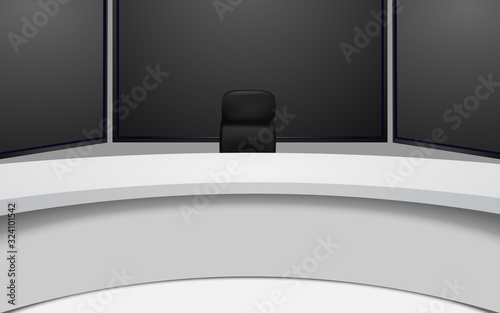 white table and lcds background in the news studio room