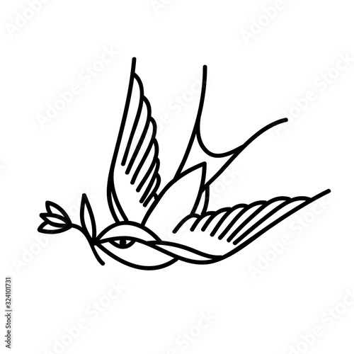 swallow doodle icon, traditional tattoo illustration