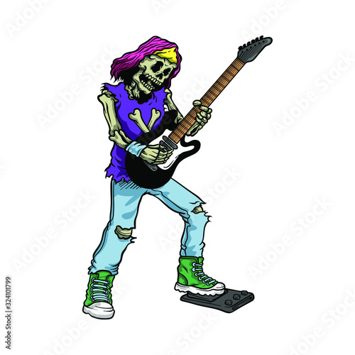 Vector illustration of skull rocker playing guitar