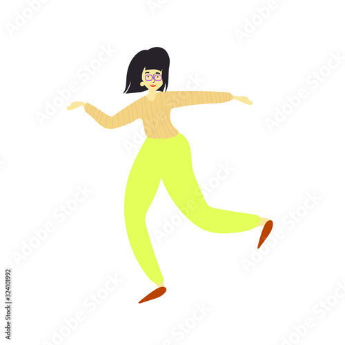 Cheerful dancing women. vector. flat illustration of young girl dance with smile face