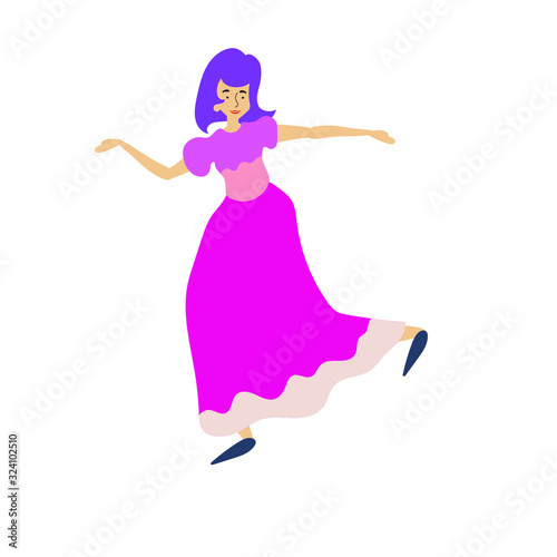 Cheerful dancing women. vector. flat illustration of young girl dance with smile face