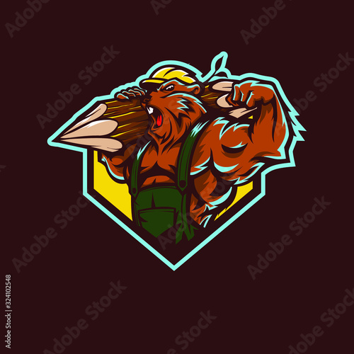Vector illustration of strong woodchuck bring wood