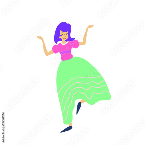 Cheerful dancing women. vector. flat illustration of young girl dance with smile face