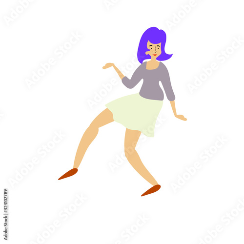 Cheerful dancing women. vector. flat illustration of young girl dance with smile face