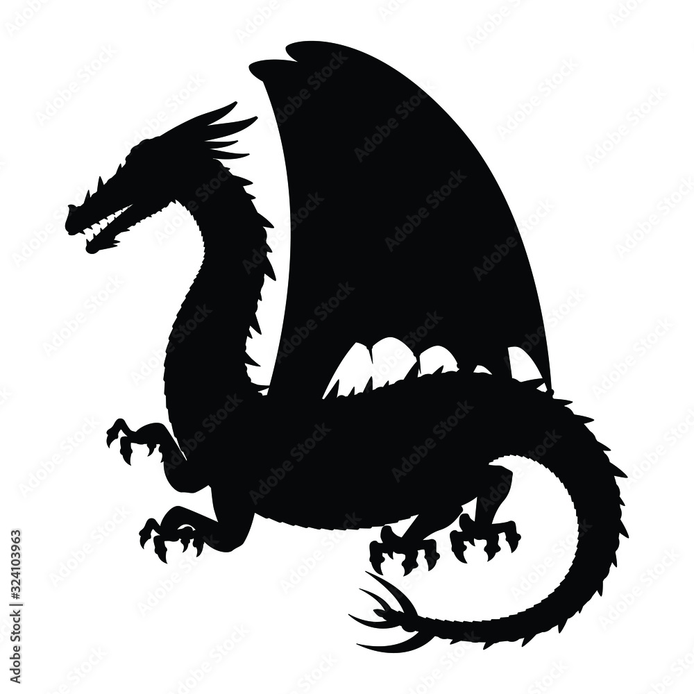 Fototapeta Dragon silhouette vector, ancient monster